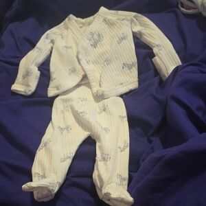 White Ribbed Baby Two-Piece Set with Zerba Print